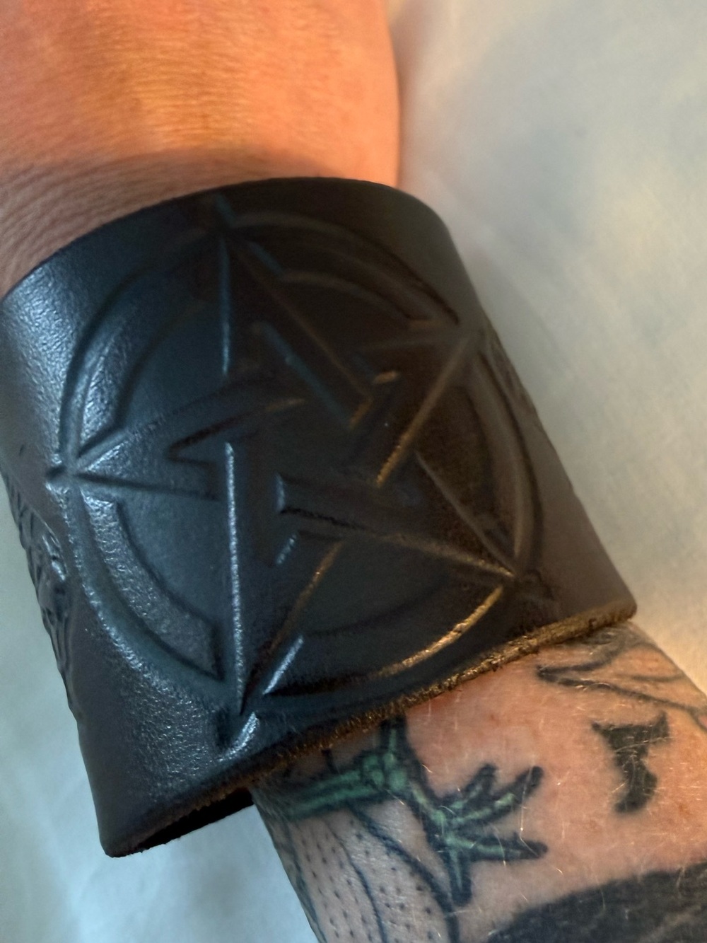 HEX New Orleans Hand Tooled Leather Pentagram Skull Cuff